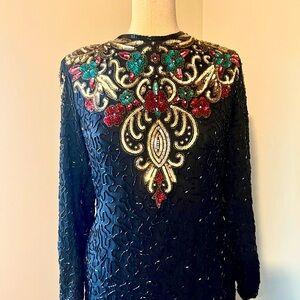 Black Vintage Dynasty La Scala Beaded Silk Gown Prom Special Occasion Size Large